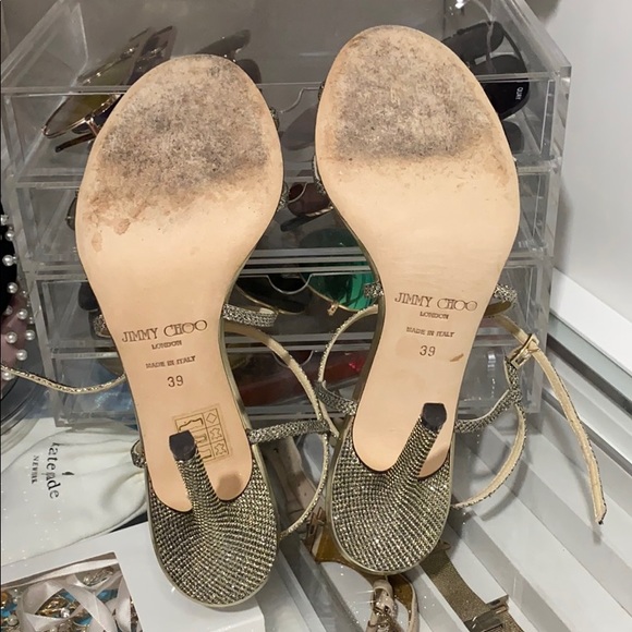 Jimmy Choo champagne sparkle strappy heels - Picture 7 of 8